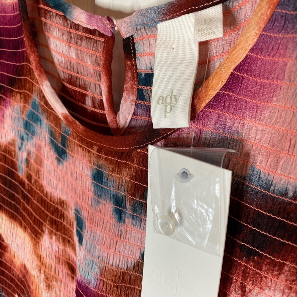 Brand New! ady P Sleeveless Printed Dress with Tiered Looking Bodice. Size 1X - Picture 4 of 8